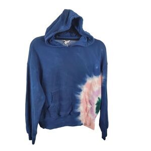 Wild Fox Hoodie S Womens Blue Tie Dye Long Sleeve Hooded Sweatshirt Cozy Casual